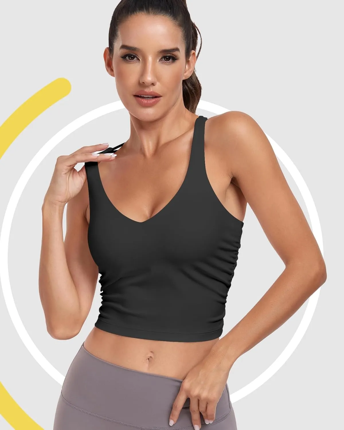 Sport Bra Tank Tops for Women,Ruched Criss Cross Back Longline Wirefree Workout Crop Tops Yoga Bra