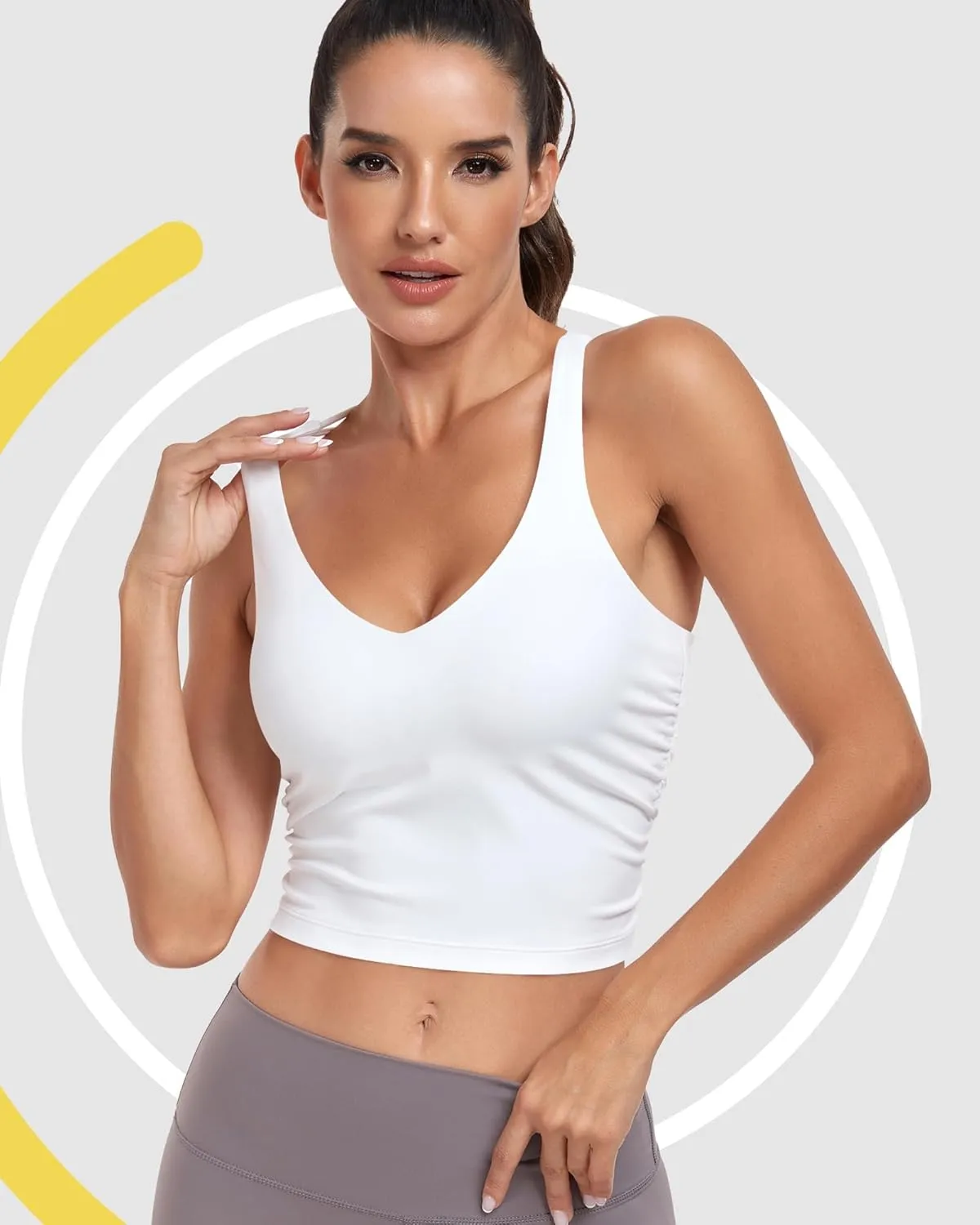 Sport Bra Tank Tops for Women,Ruched Criss Cross Back Longline Wirefree Workout Crop Tops Yoga Bra