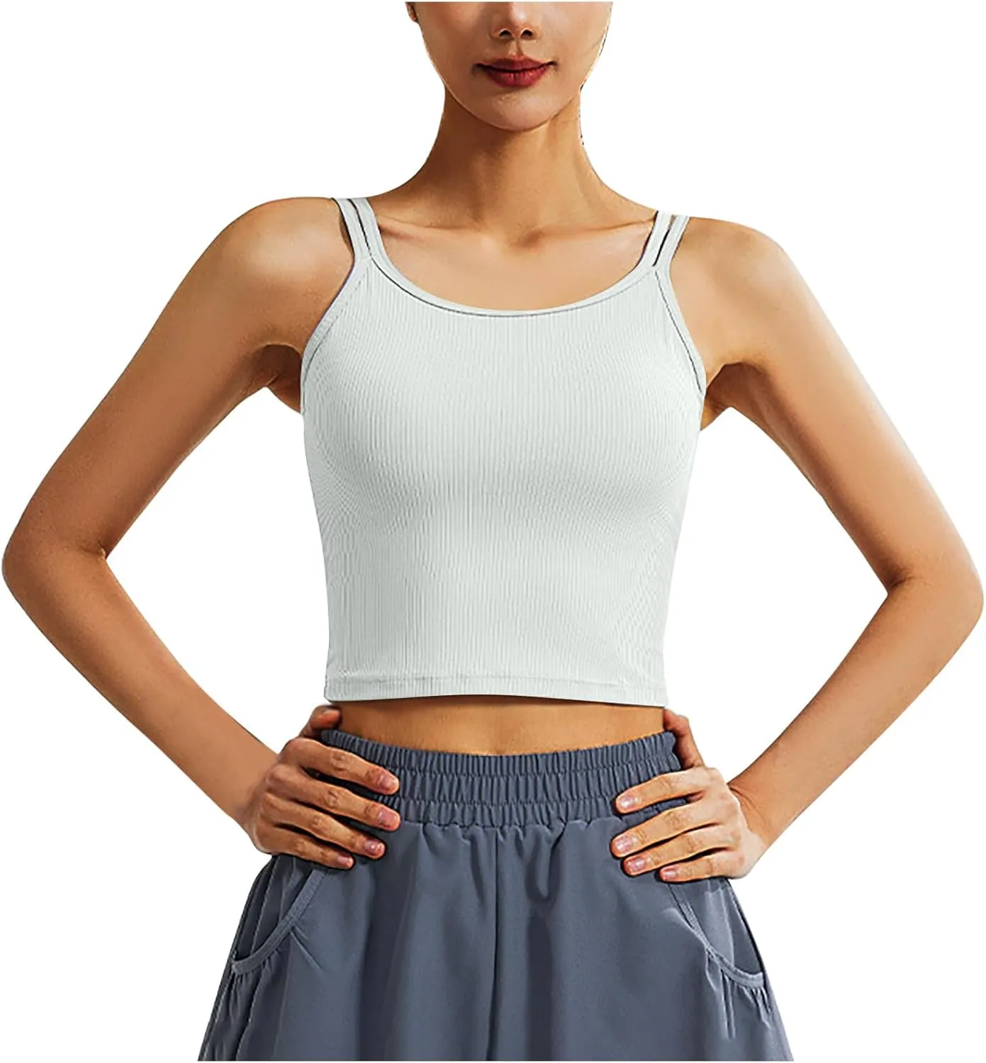 Sports Bras for Women Double Shoulder Strap Quick-Dry Workout Crop Cute Tank Tops Camisole Yoga Fitness Running Gym