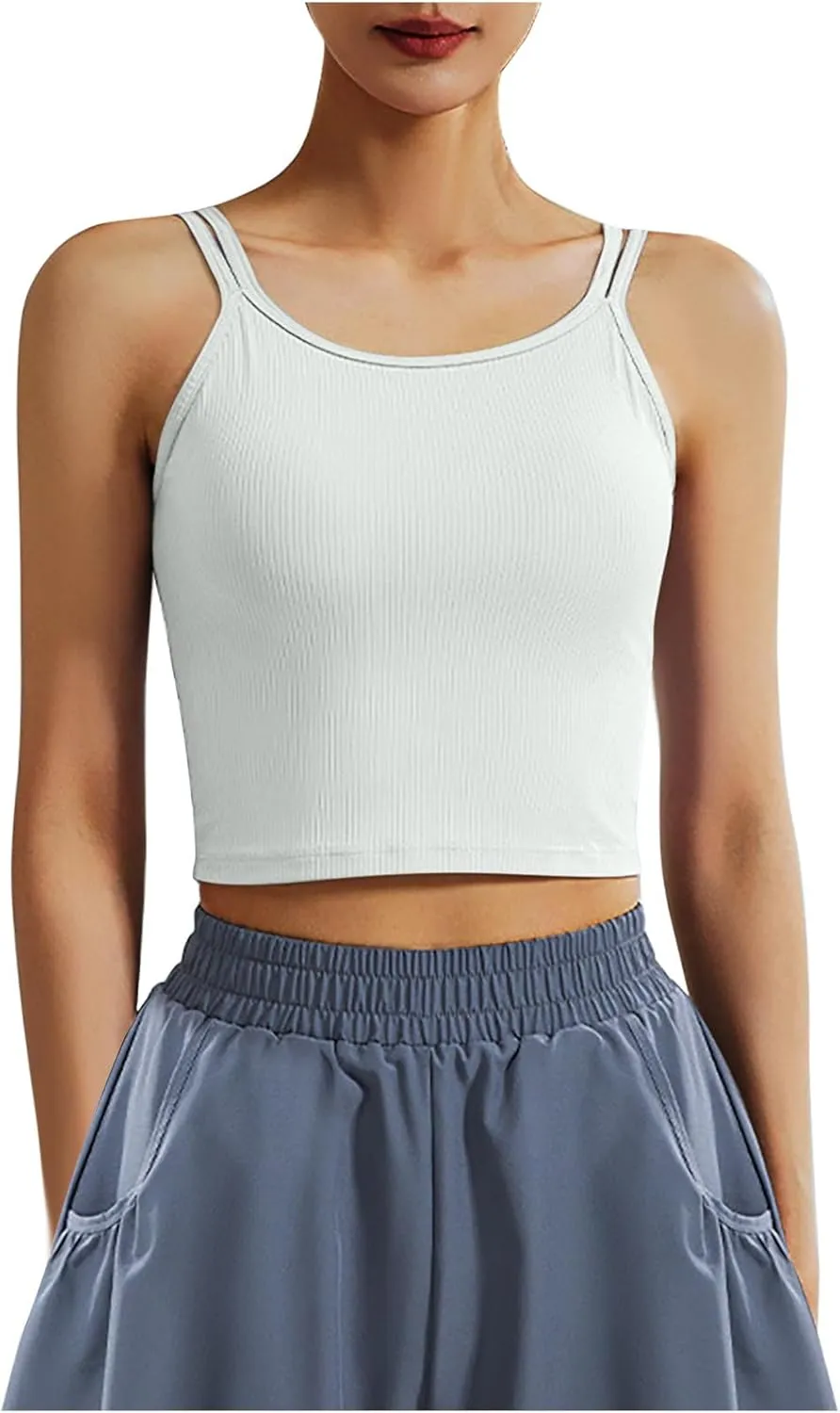 Sports Bras for Women Double Shoulder Strap Quick-Dry Workout Crop Cute Tank Tops Camisole Yoga Fitness Running Gym