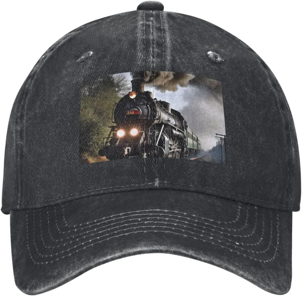 Steam Train Unisex Baseball Cap Breathable Cotton Trucker Hat Classic Denim Dad Hat Summer Sun Hat