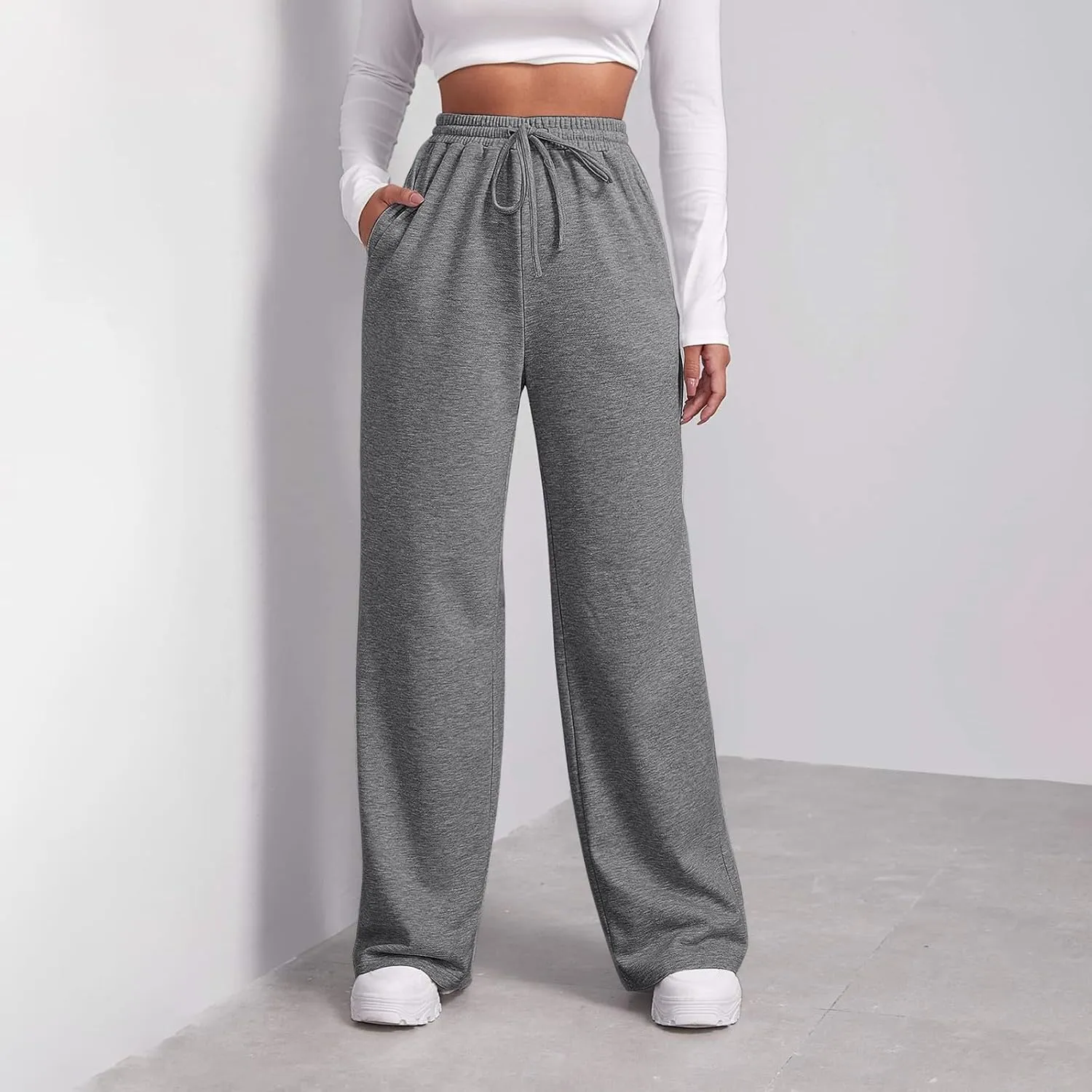 Straight Leg Sweatpants for Women Baggy Fleece Sweatpants Wide Leg Lounge Pants Casual Comfy Jogger Sweatpants