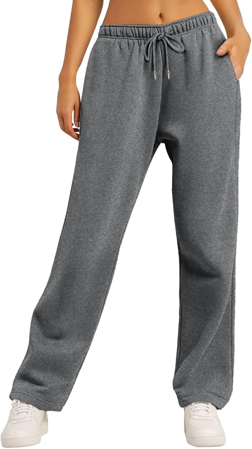 Straight Leg Sweatpants for Women Baggy Fleece Sweatpants Wide Leg Lounge Pants Casual Comfy Jogger Sweatpants