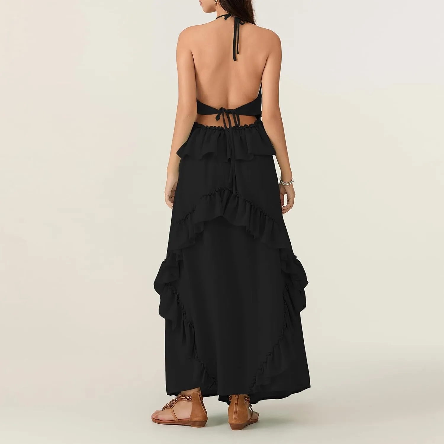 Summer Going Out Floral Swing Boho Maxi Dress Women Casual Sleeveless Loose A-line Ruffle Long Beach Dress