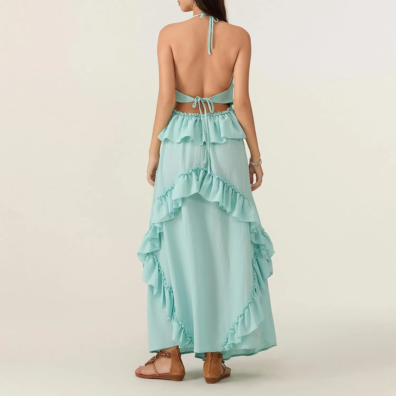 Summer Going Out Floral Swing Boho Maxi Dress Women Casual Sleeveless Loose A-line Ruffle Long Beach Dress