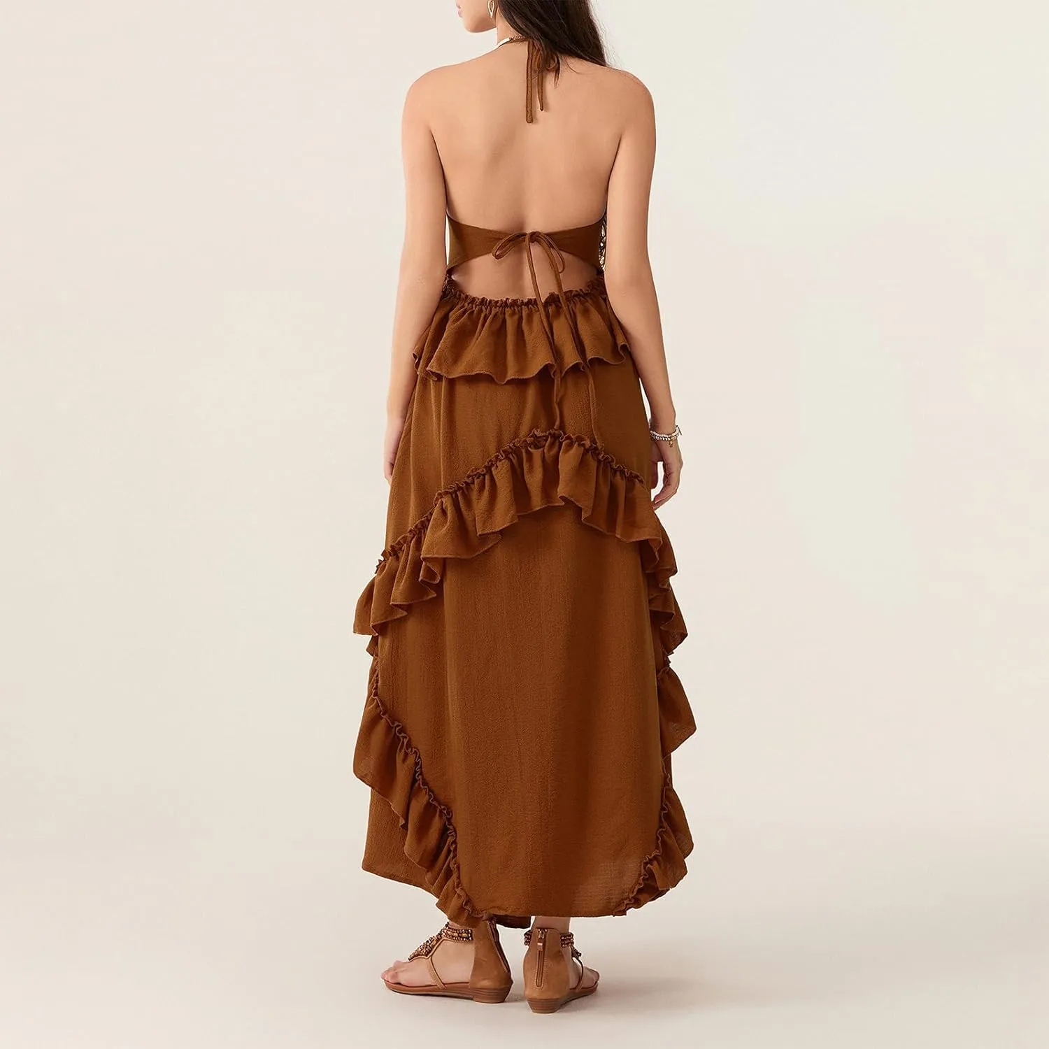 Summer Going Out Floral Swing Boho Maxi Dress Women Casual Sleeveless Loose A-line Ruffle Long Beach Dress
