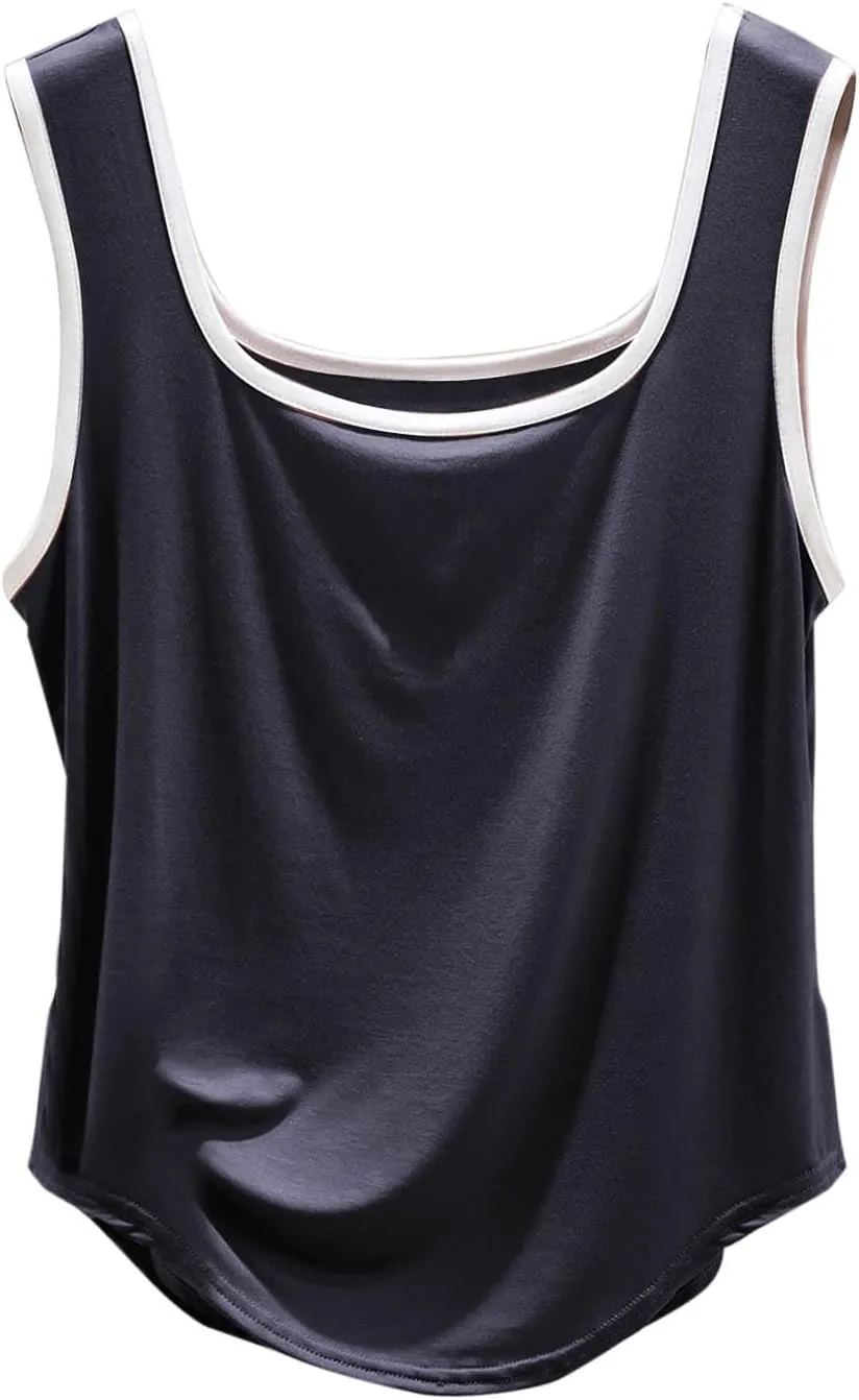 Summer Modal Casual Tank Tops for Women, Loose Breathable Outdoor Running Workout Sleeveless Shirts with Curved Hem