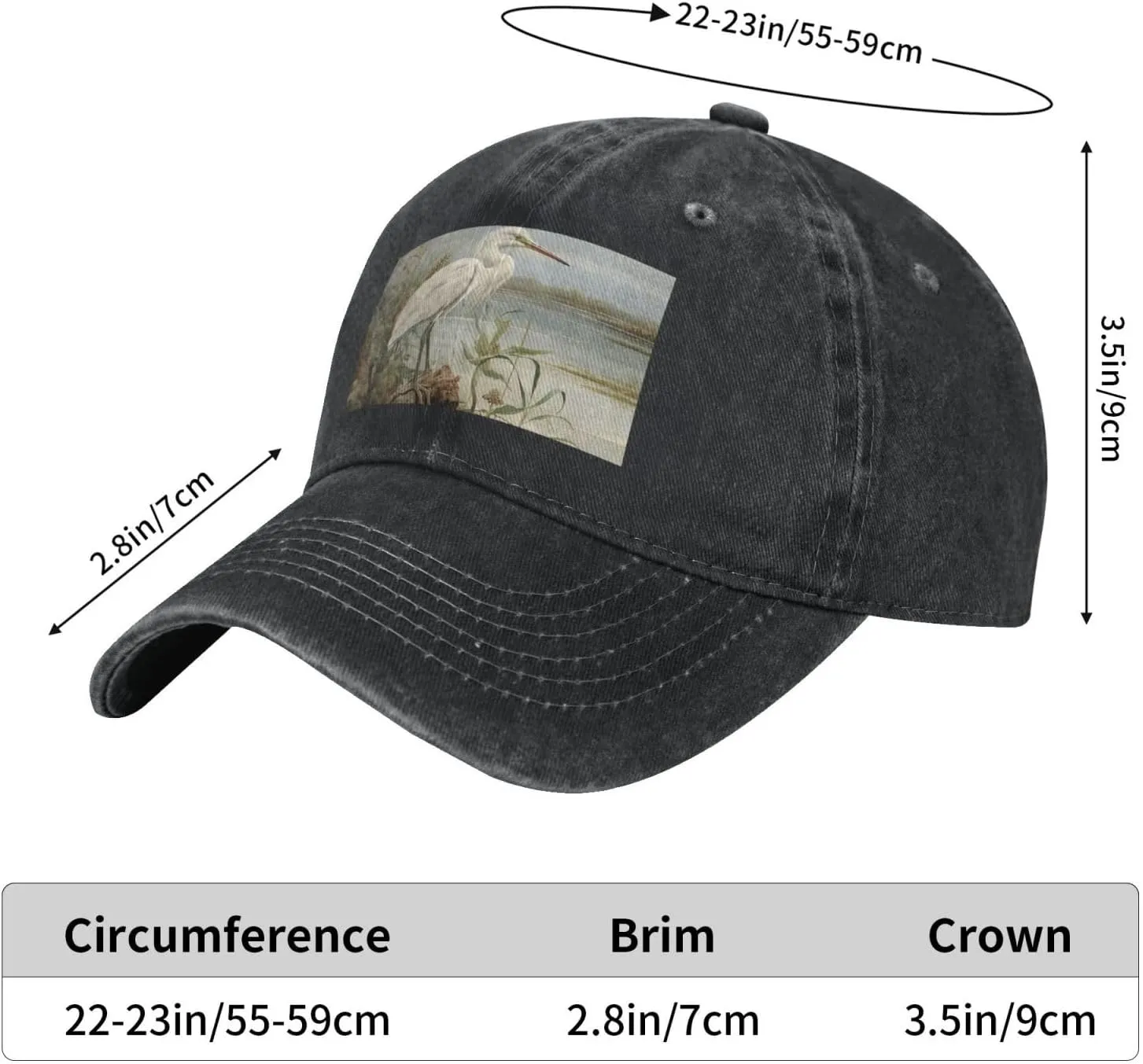 Swamp Egret Unisex Baseball Cap Breathable Cotton Trucker Hat Classic Denim Dad Hat Summer Sun Hat