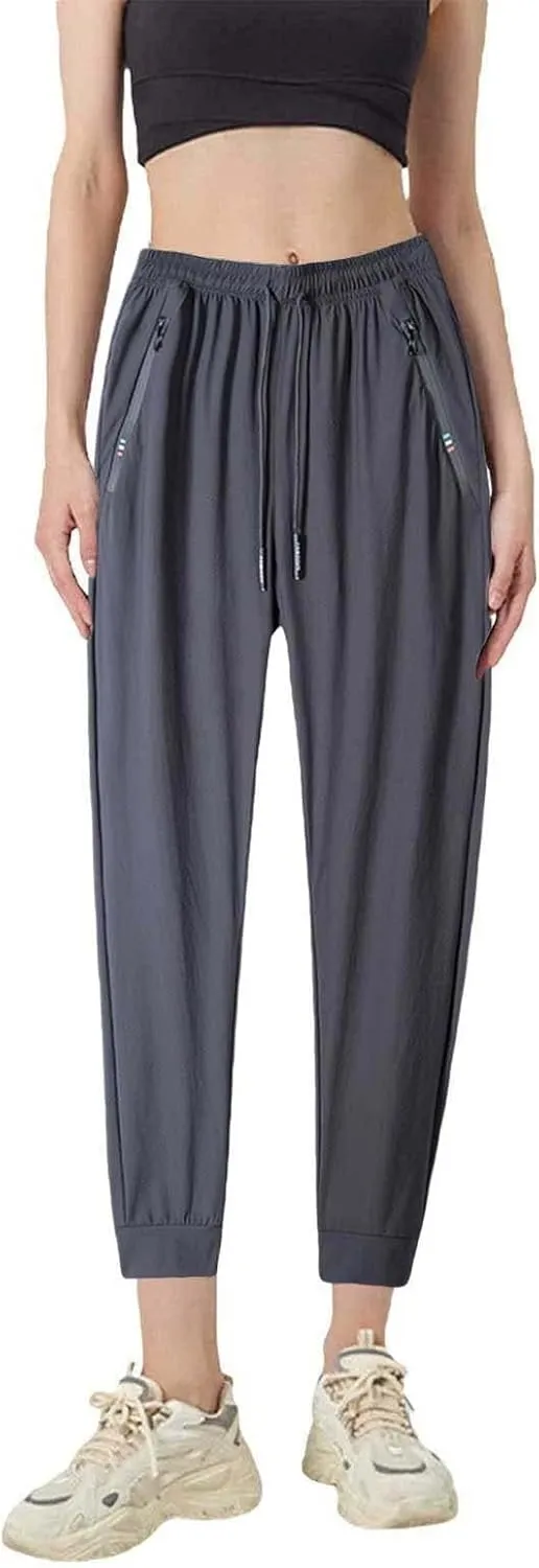 Sweatpants for Men Unisex Ice Silk Quick Dry Hiking Joggers Sport Trousers Zipper Pockets Thin Casual Elastic Pants