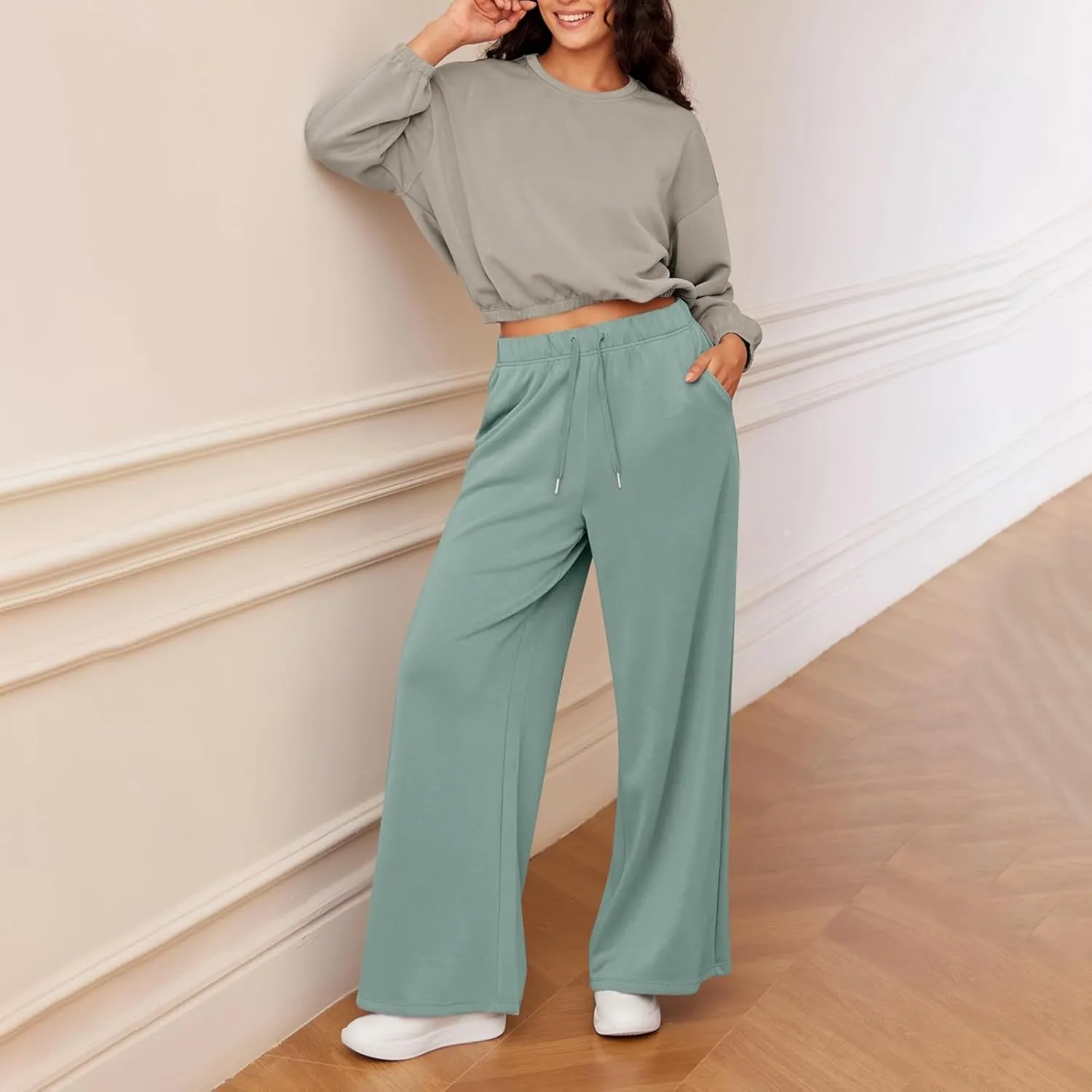 Sweatpants Women Wide Leg Baggy Drawstring Athletic Pants Lightweight Loose Fit Comfy Lounge Pants with Pockets
