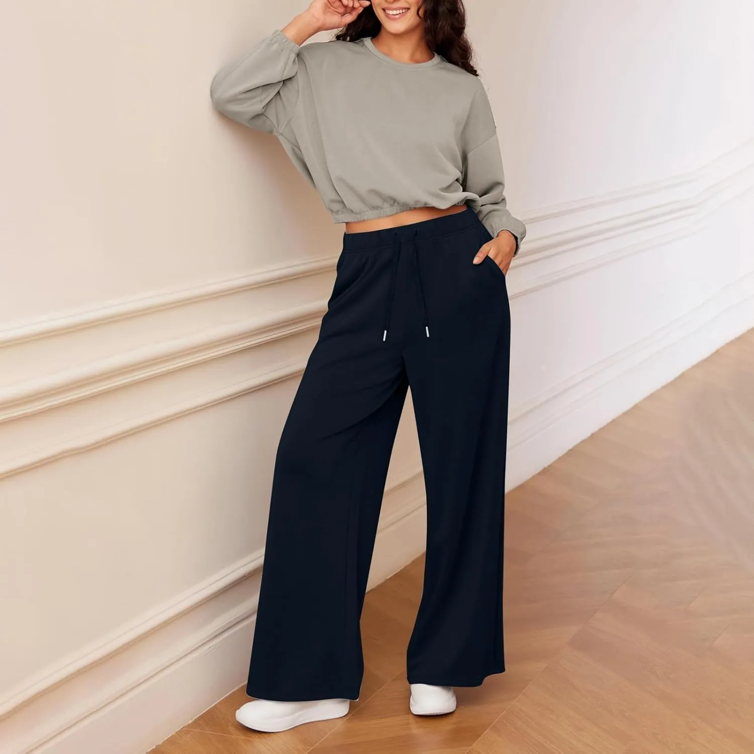 Sweatpants Women Wide Leg Baggy Drawstring Athletic Pants Lightweight Loose Fit Comfy Lounge Pants with Pockets
