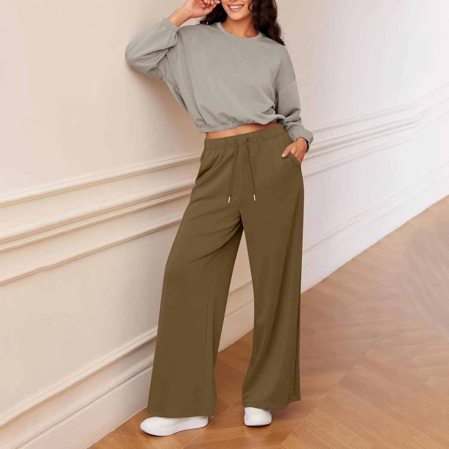 Sweatpants Women Wide Leg Baggy Drawstring Athletic Pants Lightweight Loose Fit Comfy Lounge Pants with Pockets