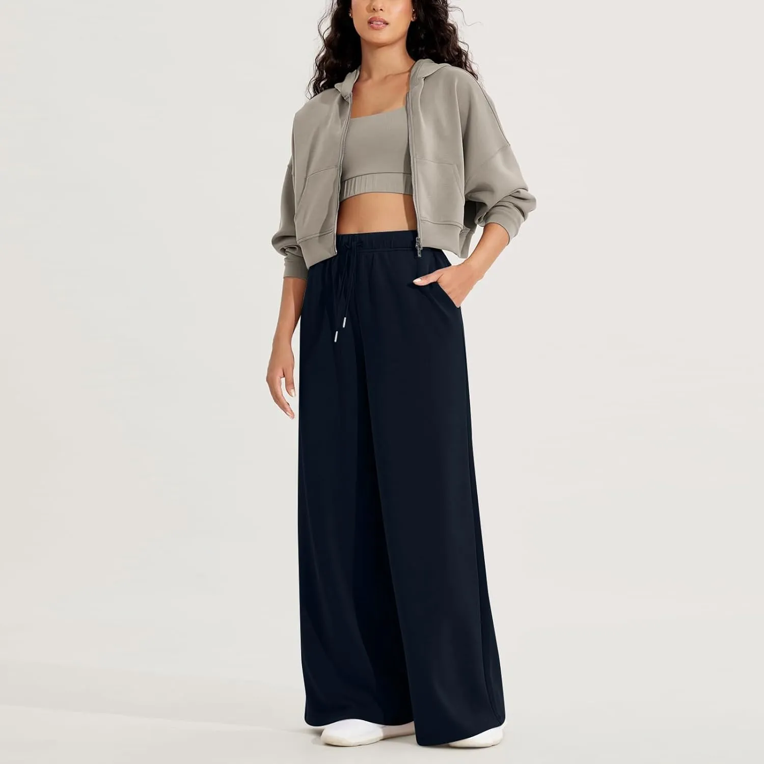 Sweatpants Women Wide Leg Baggy Drawstring Athletic Pants Lightweight Loose Fit Comfy Lounge Pants with Pockets