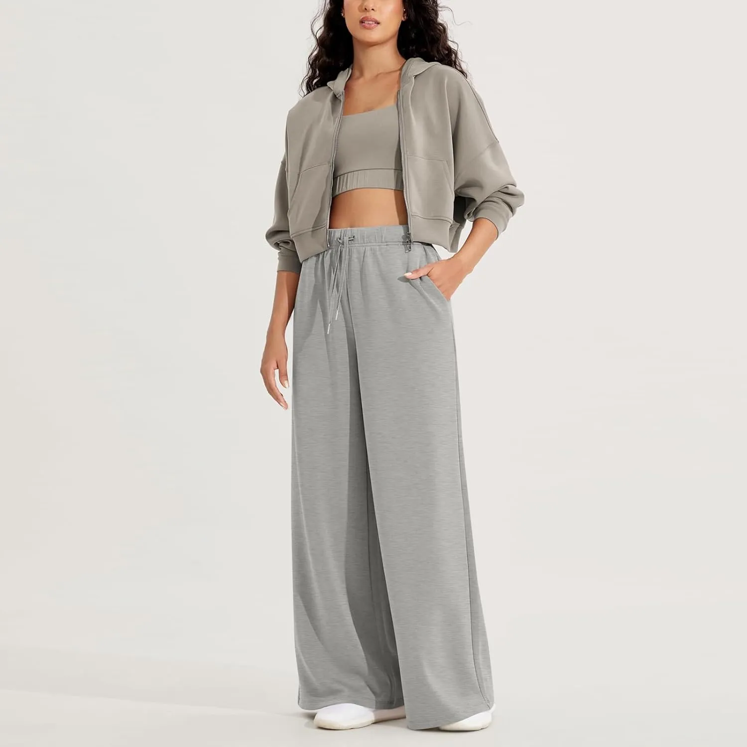 Sweatpants Women Wide Leg Baggy Drawstring Athletic Pants Lightweight Loose Fit Comfy Lounge Pants with Pockets