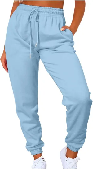 Sweats for Women High Waisted Fleece Lined Sweatpants Joggers with Pockets Trendy Casual Comfy Jogging Pants