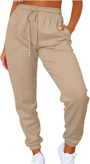 Sweats for Women High Waisted Fleece Lined Sweatpants Joggers with Pockets Trendy Casual Comfy Jogging Pants