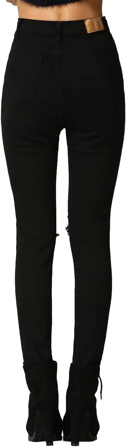 SweatyRocks Women's Casual High Waist Ripped Skinny Jeans Distressed Denim Pants