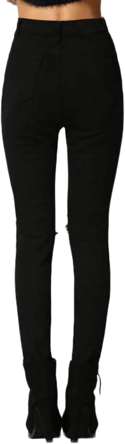 SweatyRocks Women's Casual High Waist Ripped Skinny Jeans Distressed Denim Pants