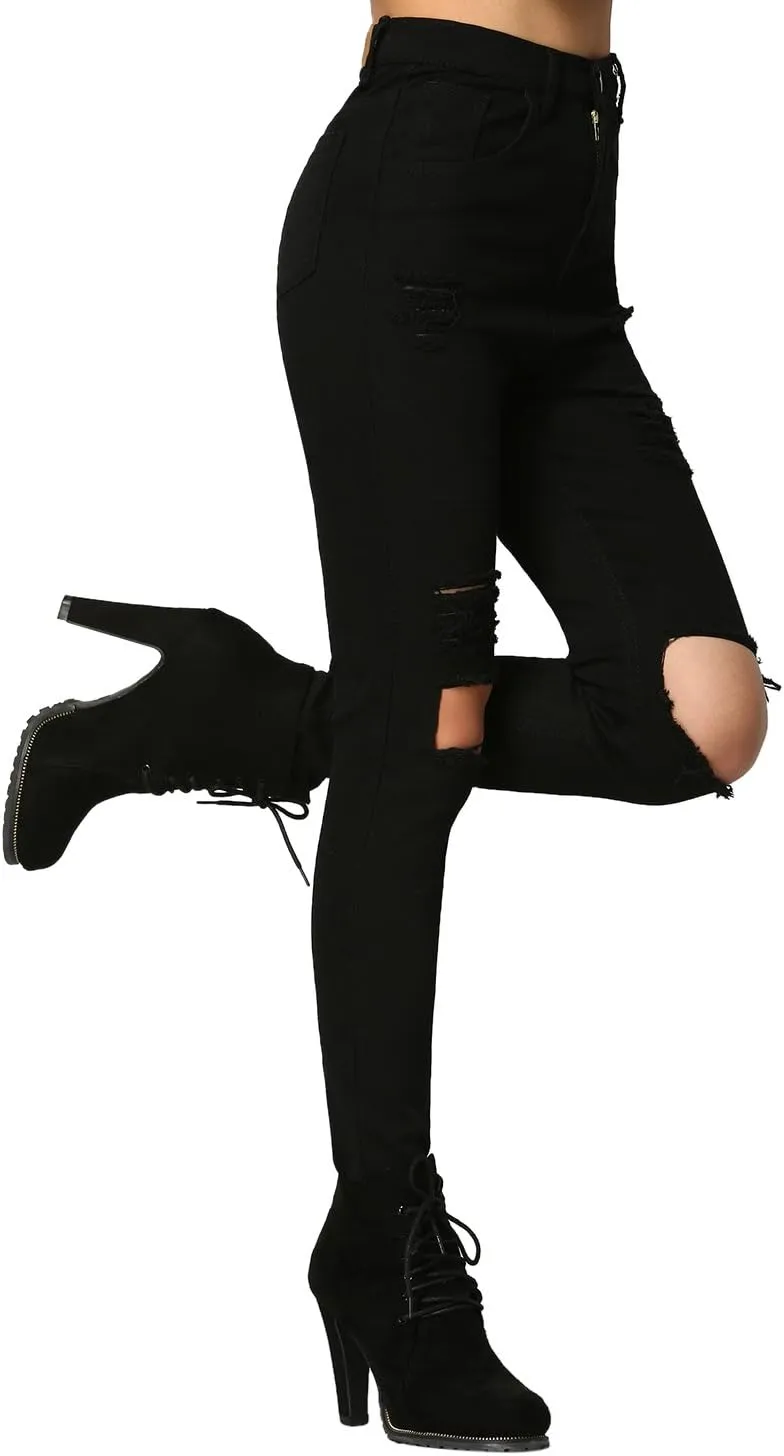 SweatyRocks Women's Casual High Waist Ripped Skinny Jeans Distressed Denim Pants