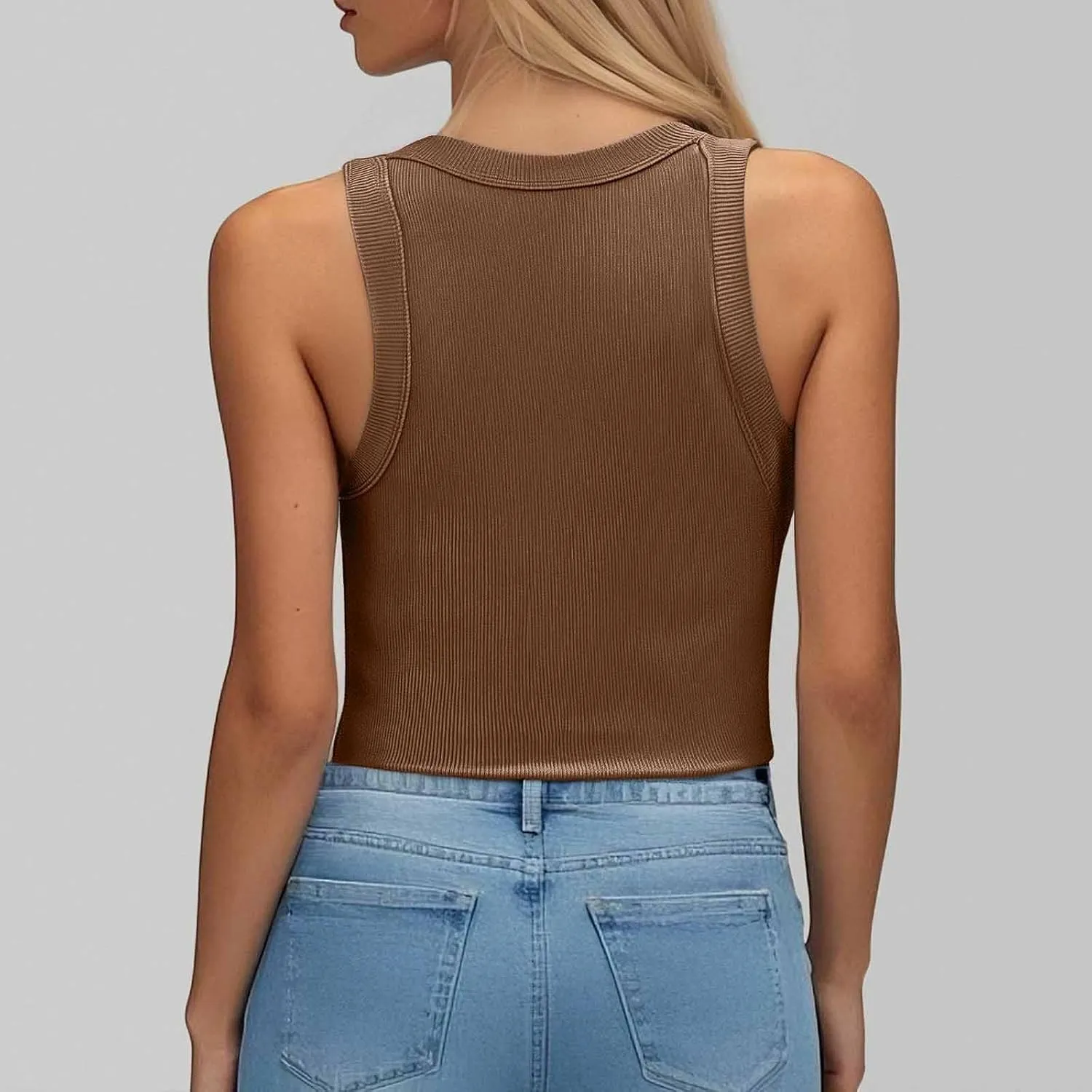 Tank Top with Built in Bra for Women Quick Dry Sleeveless Crew Neck Yoga Shirts Slim Basic Layer Padded Bra Tank Top