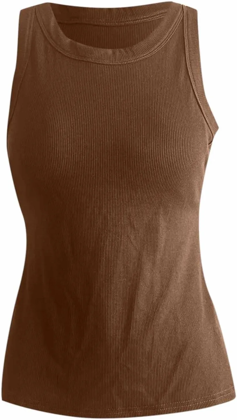 Tank Top with Built in Bra for Women Quick Dry Sleeveless Crew Neck Yoga Shirts Slim Basic Layer Padded Bra Tank Top