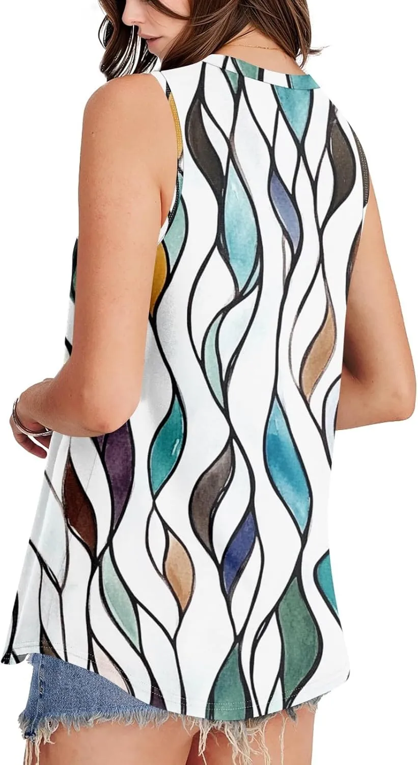 Tank Tops for Women 2025 Summer Pleated Tunic Loose Fit Sleeveless Shirts Dressy Casual V Neck Button Down Blouses