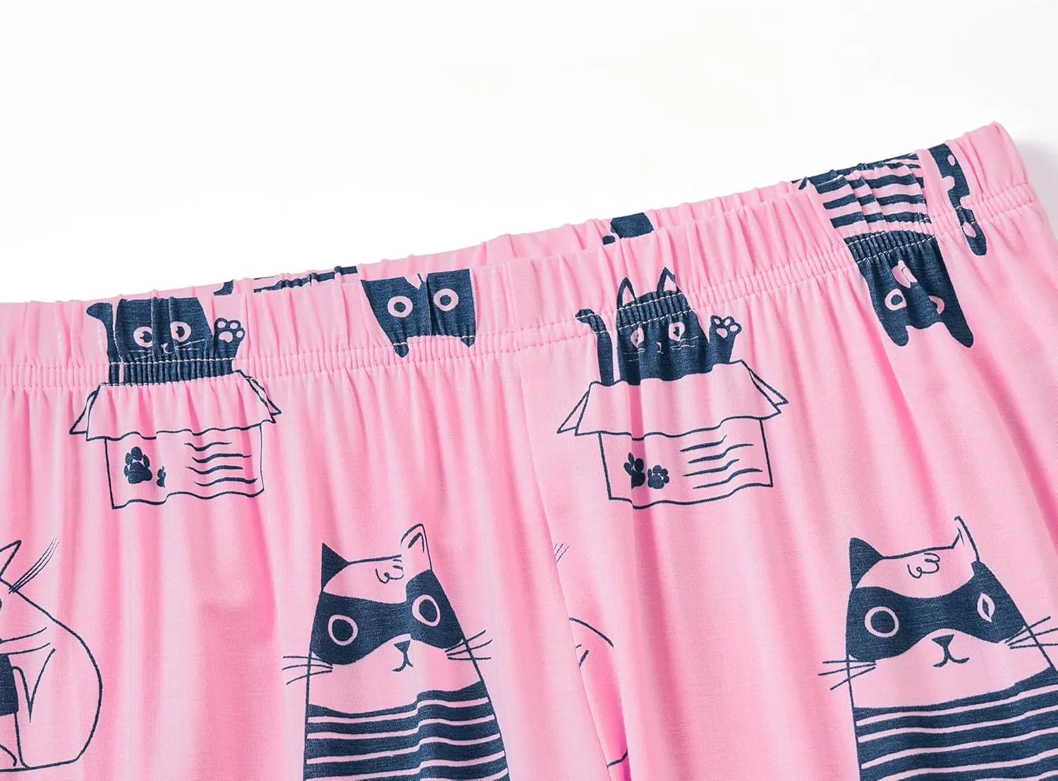 Tebbis Little & Big Girls Striped & Cat Pajama Set - Soft Modal Fiber 2-Piece Summer PJ’s in Sizes 6-18