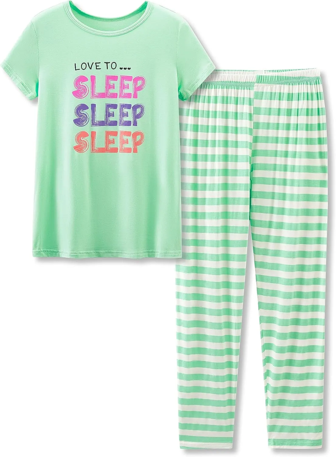 Tebbis Little & Big Girls Striped & Cat Pajama Set - Soft Modal Fiber 2-Piece Summer PJ’s in Sizes 6-18