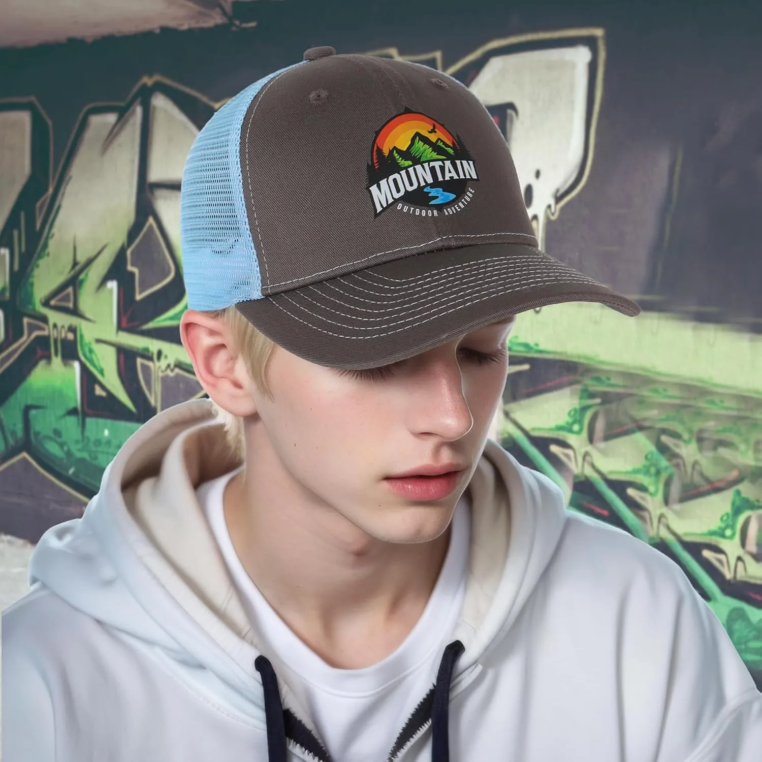 Trucker Hats for Men - Blank Baseball Cap Teenagers Snapback Adjustable Breathable Mesh Back Cap Plain