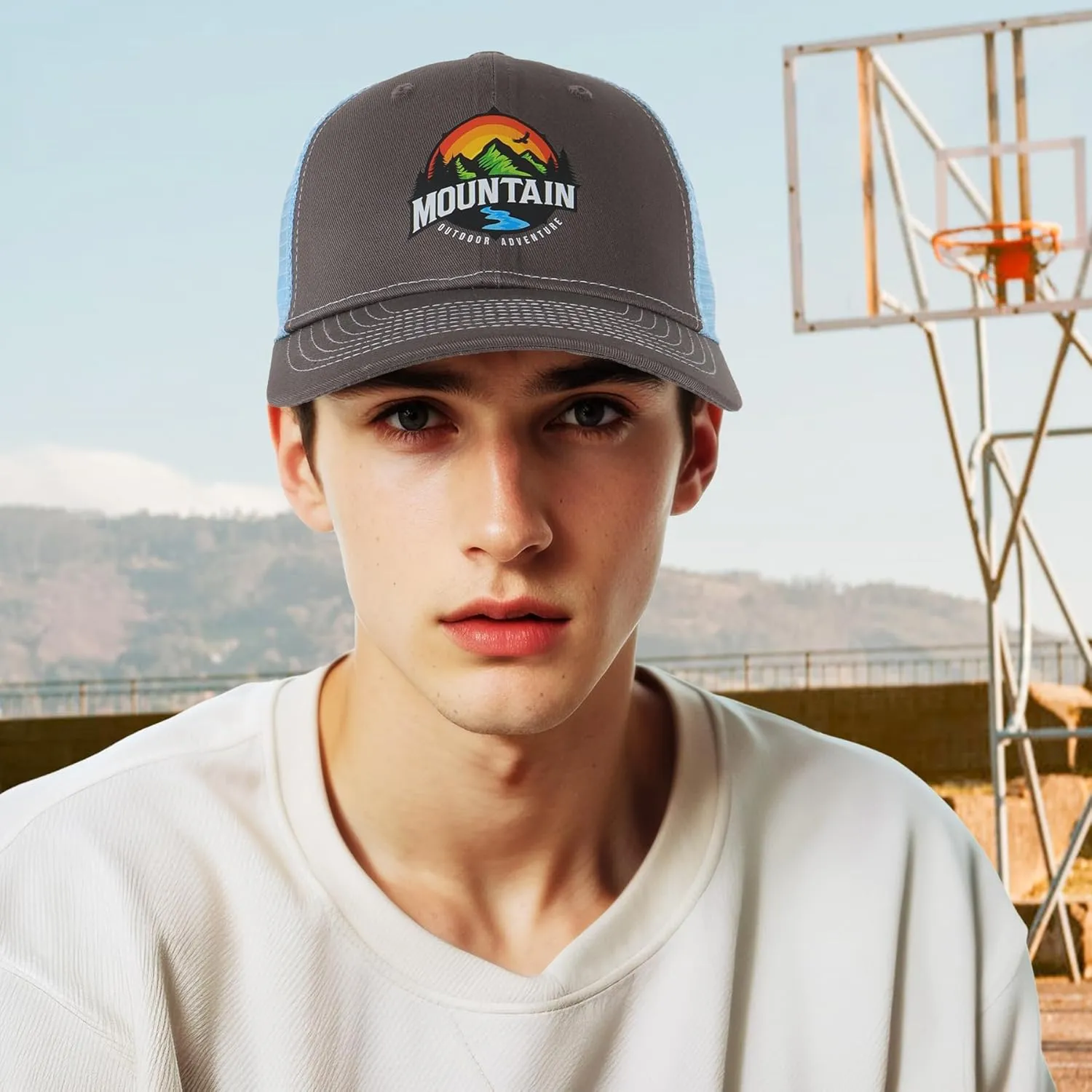 Trucker Hats for Men - Blank Baseball Cap Teenagers Snapback Adjustable Breathable Mesh Back Cap Plain