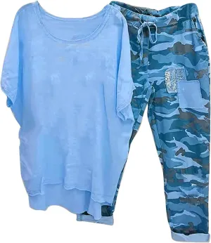 Two Piece Summer Outfits for Women Casual Cotton Linen Sets Oversized T Shirts Camo Capri Pants 2025 Resort Wear
