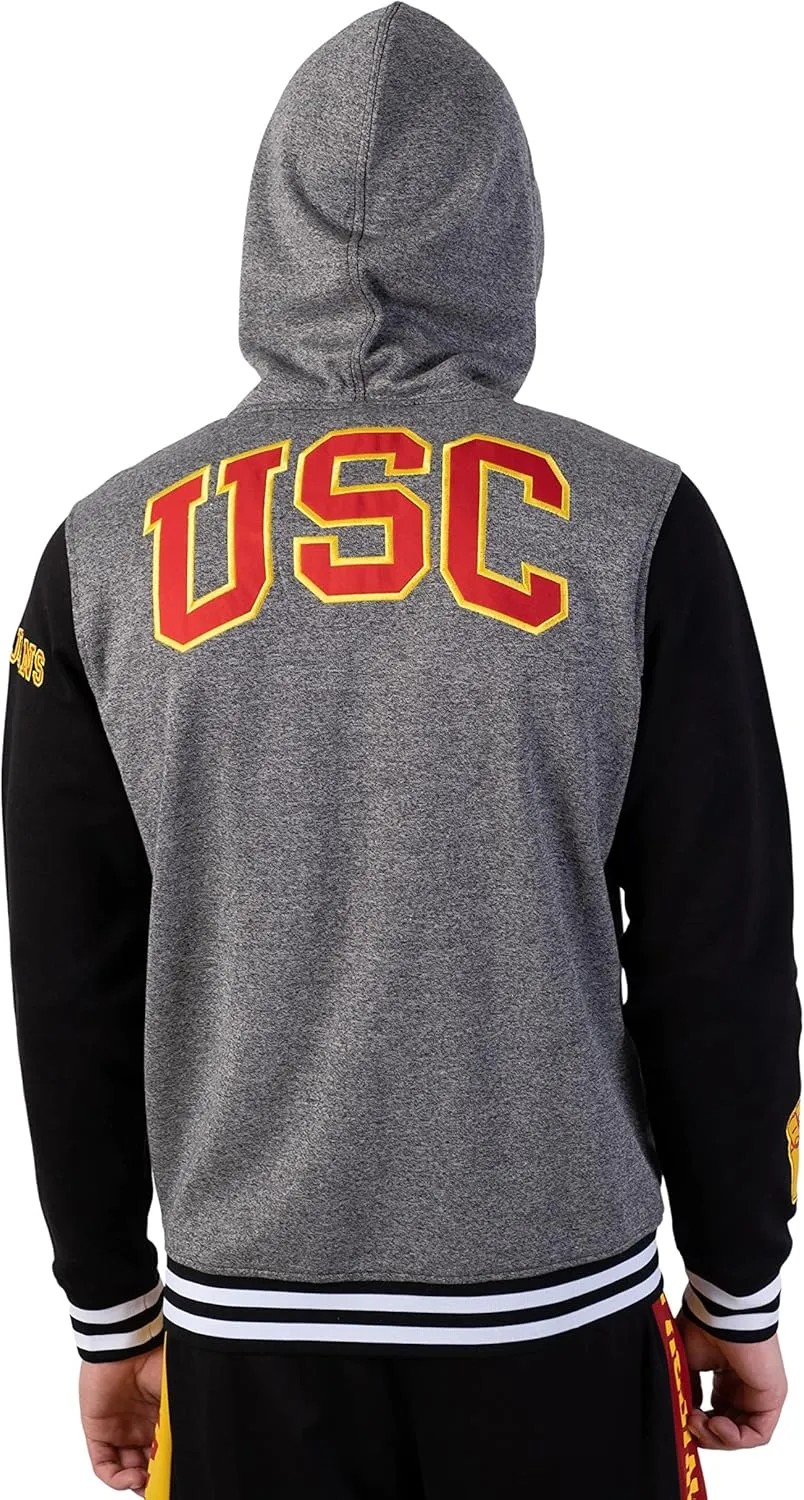 Ultra Game NCAA Men's Full Zip Fleece Hoodie Letterman Varsity Jacket