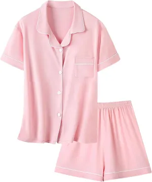 Umeyda Girls & Women Pajamas Set Soft Short Sleeve Pjs Set Button-Down Sleepwear Nightwear Loungewear
