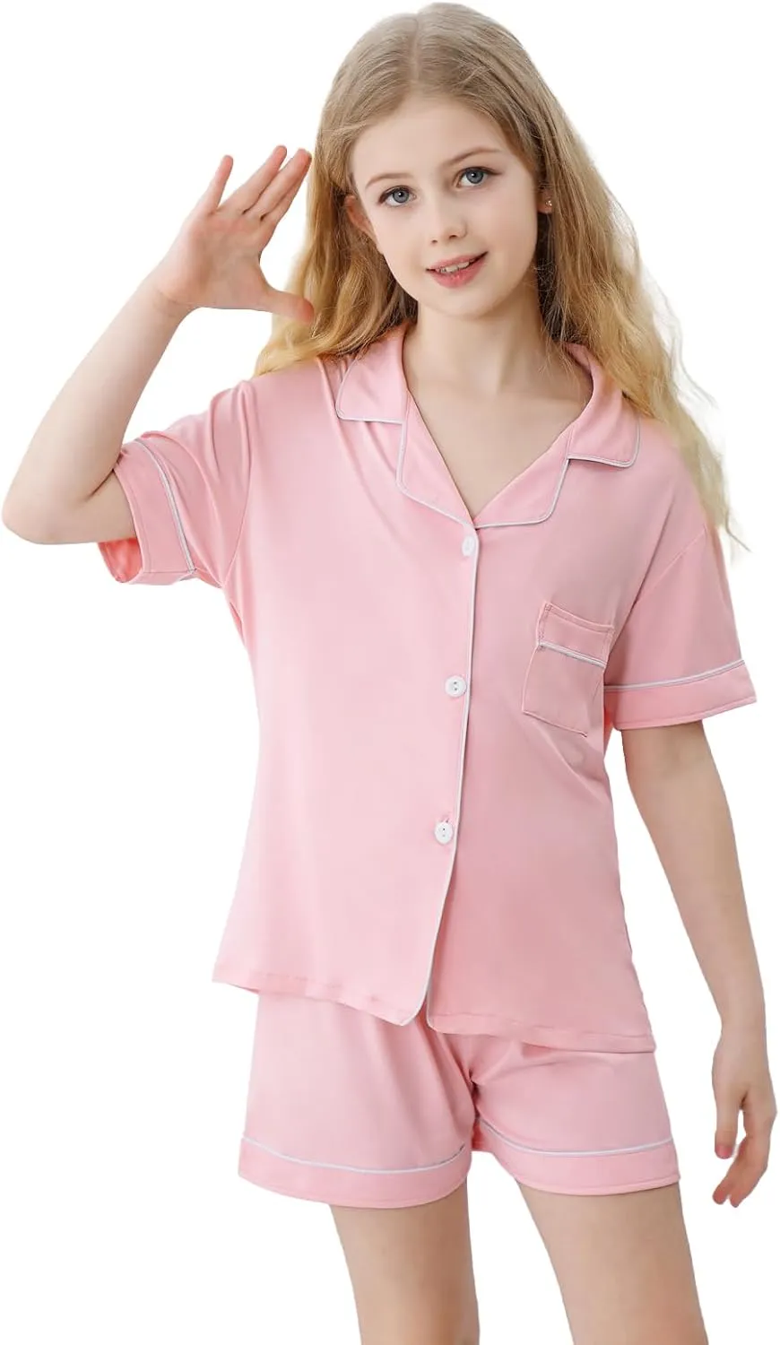 Umeyda Girls & Women Pajamas Set Soft Short Sleeve Pjs Set Button-Down Sleepwear Nightwear Loungewear