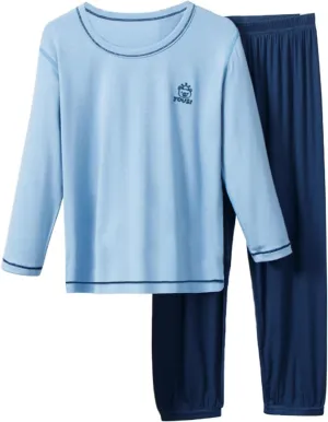 Umeyda Kids Boys Soft Modal Pajama Set Cozy Long Sleeve Sleepwear Nightwear 2 Pcs Pj Set, 4-14 Years