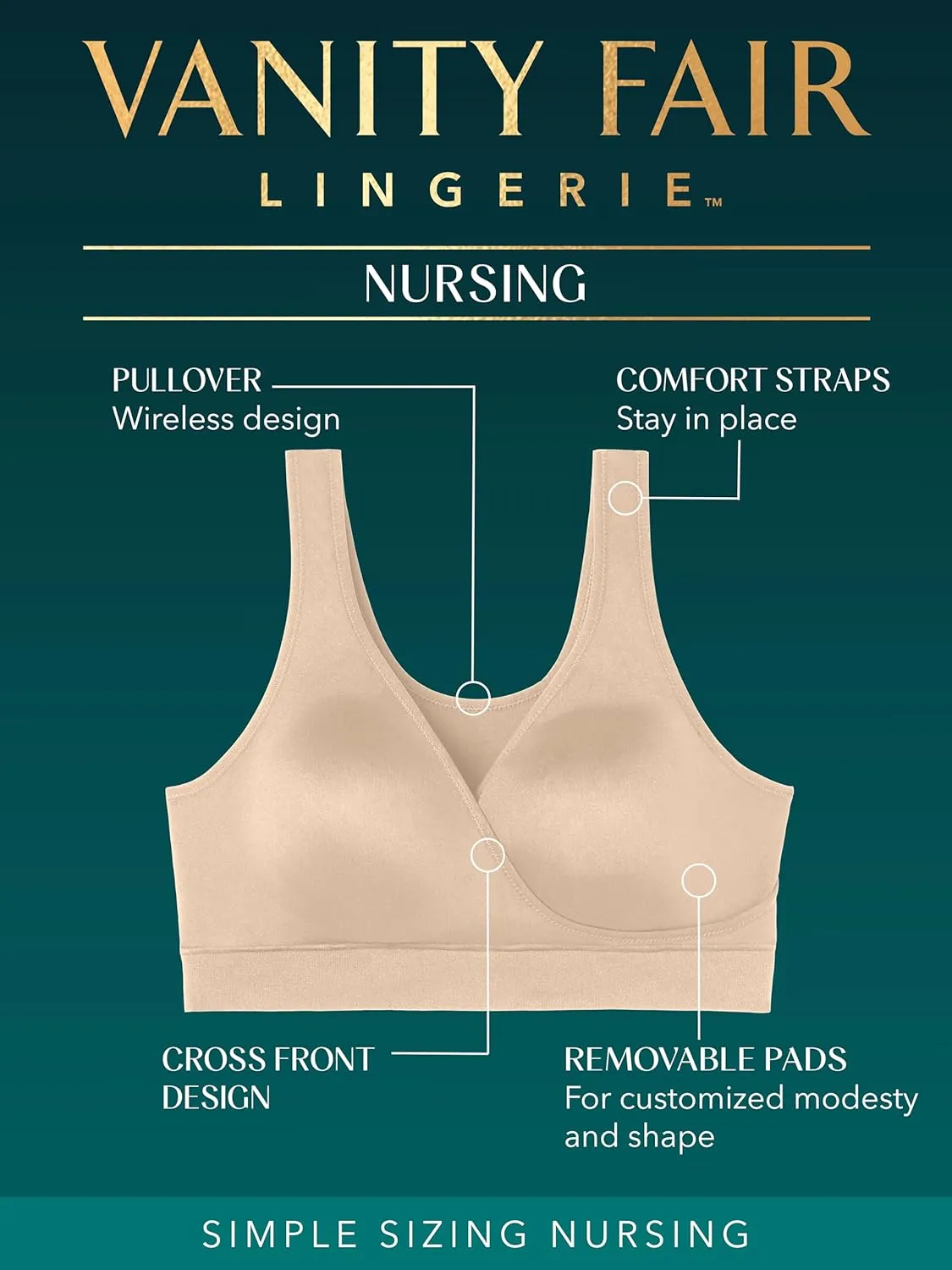 Vanity Fair Women's Maternity Nursing Bras for Breastfeeding: Wireless Pullover Lounge Sleep Bra, Available in Multipacks