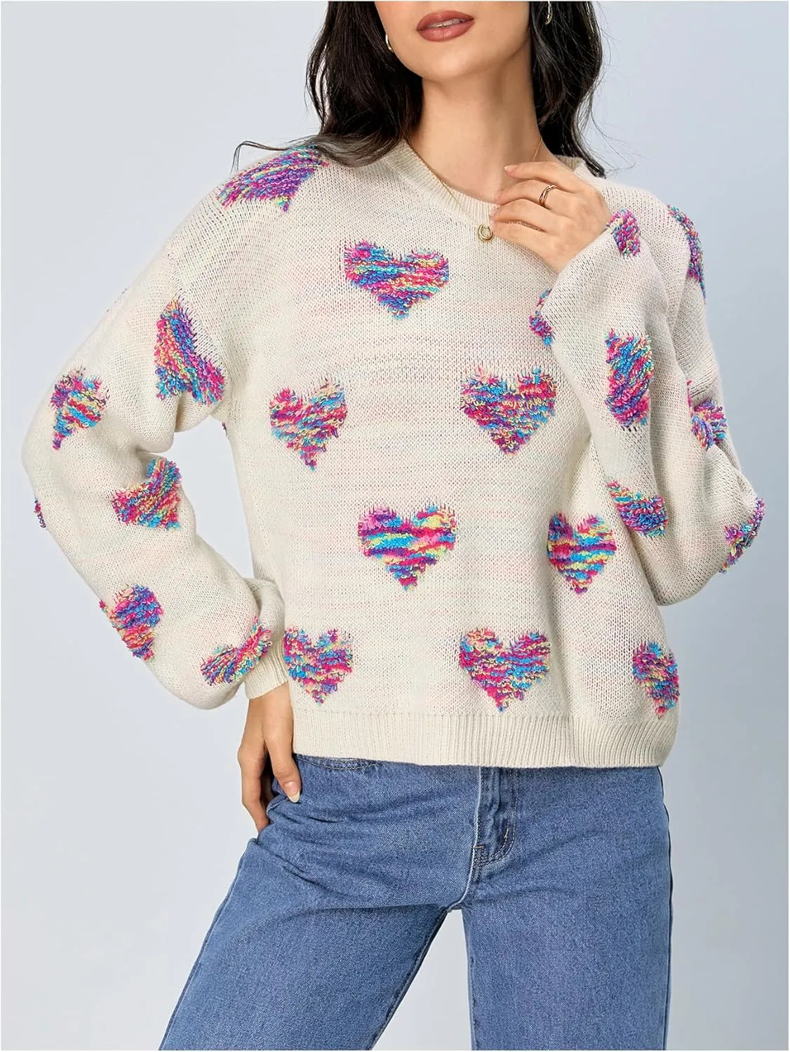 Verdusa Women's Pullover Sweaters Heart Oversized Cute Lightweight Knit Sweater Tops