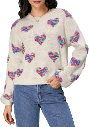 Verdusa Women's Pullover Sweaters Heart Oversized Cute Lightweight Knit Sweater Tops