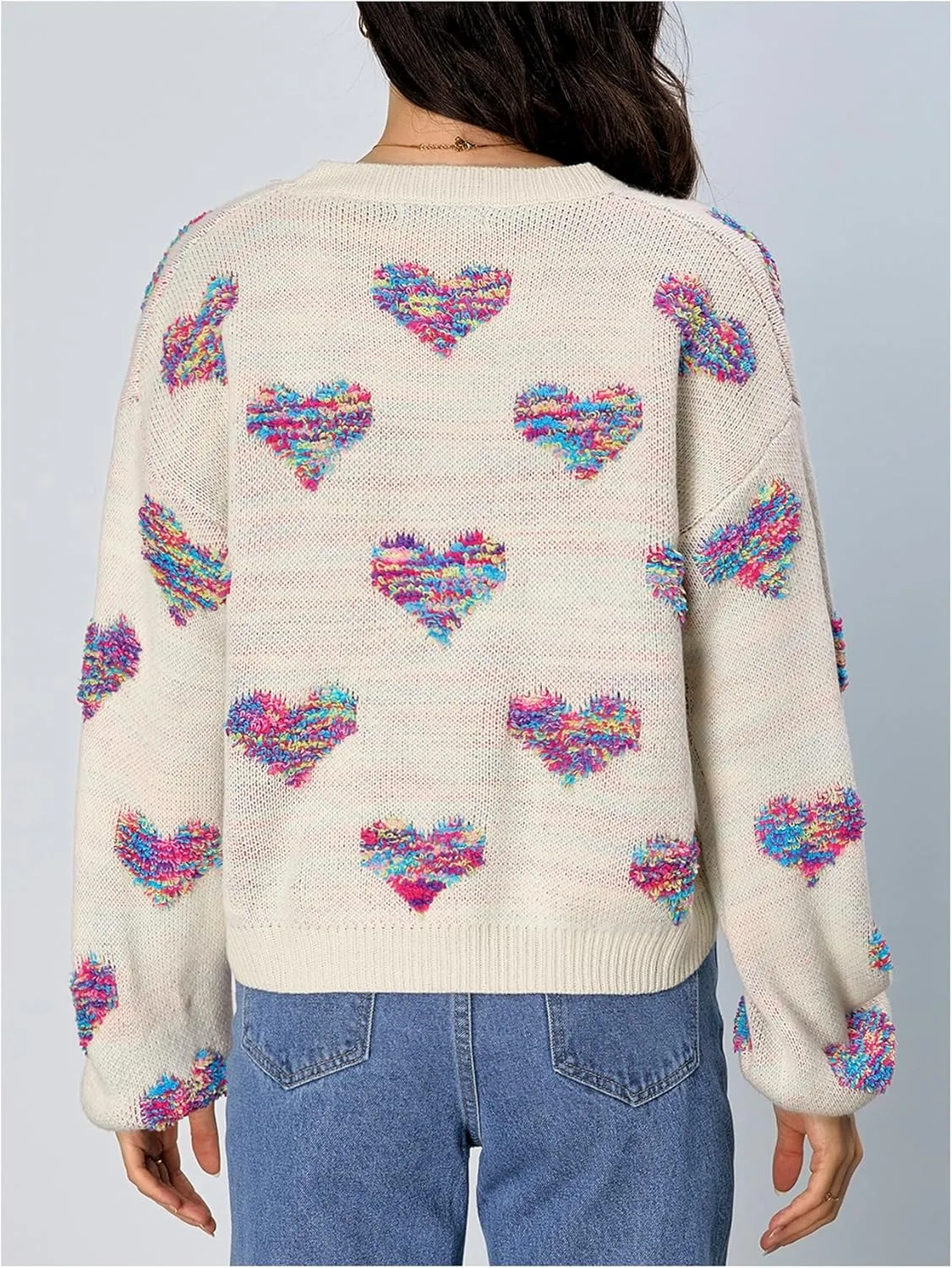 Verdusa Women's Pullover Sweaters Heart Oversized Cute Lightweight Knit Sweater Tops