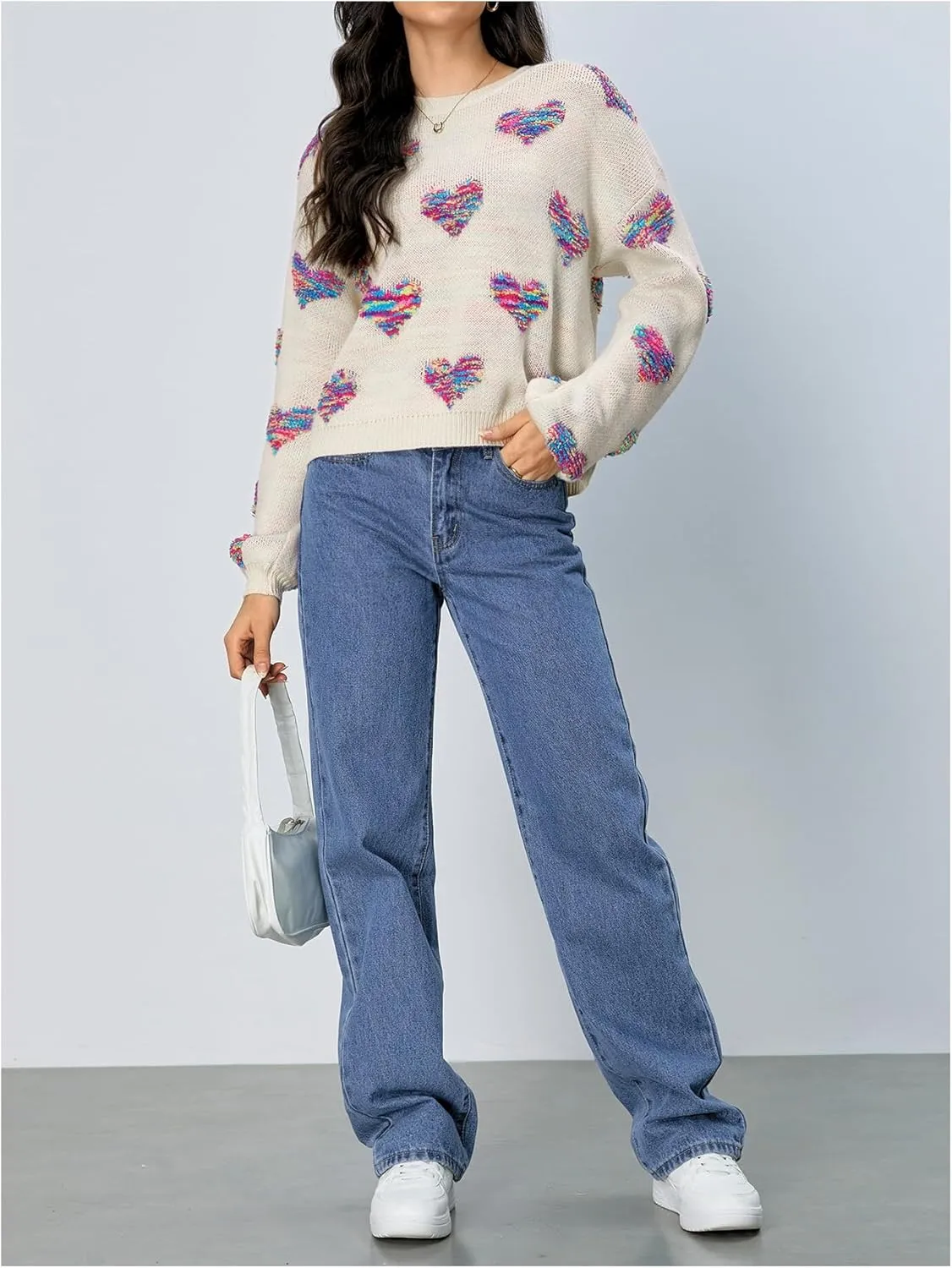 Verdusa Women's Pullover Sweaters Heart Oversized Cute Lightweight Knit Sweater Tops