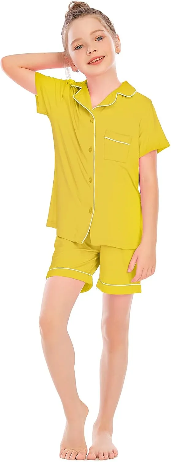 Veseacky Unisex Girls Boys Pajamas Long Sleeve Sleepwear Button-Down 2 Pcs Pjs Set for 5-14 Years