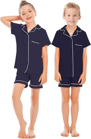 Veseacky Unisex Girls Boys Pajamas Long Sleeve Sleepwear Button-Down 2 Pcs Pjs Set for 5-14 Years