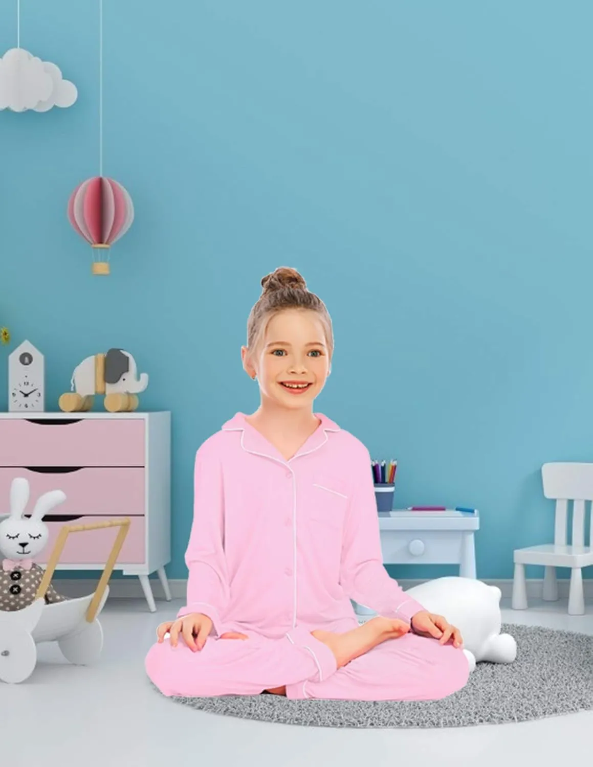 Veseacky Unisex Girls Boys Pajamas Long Sleeve Sleepwear Button-Down 2 Pcs Pjs Set for 5-14 Years
