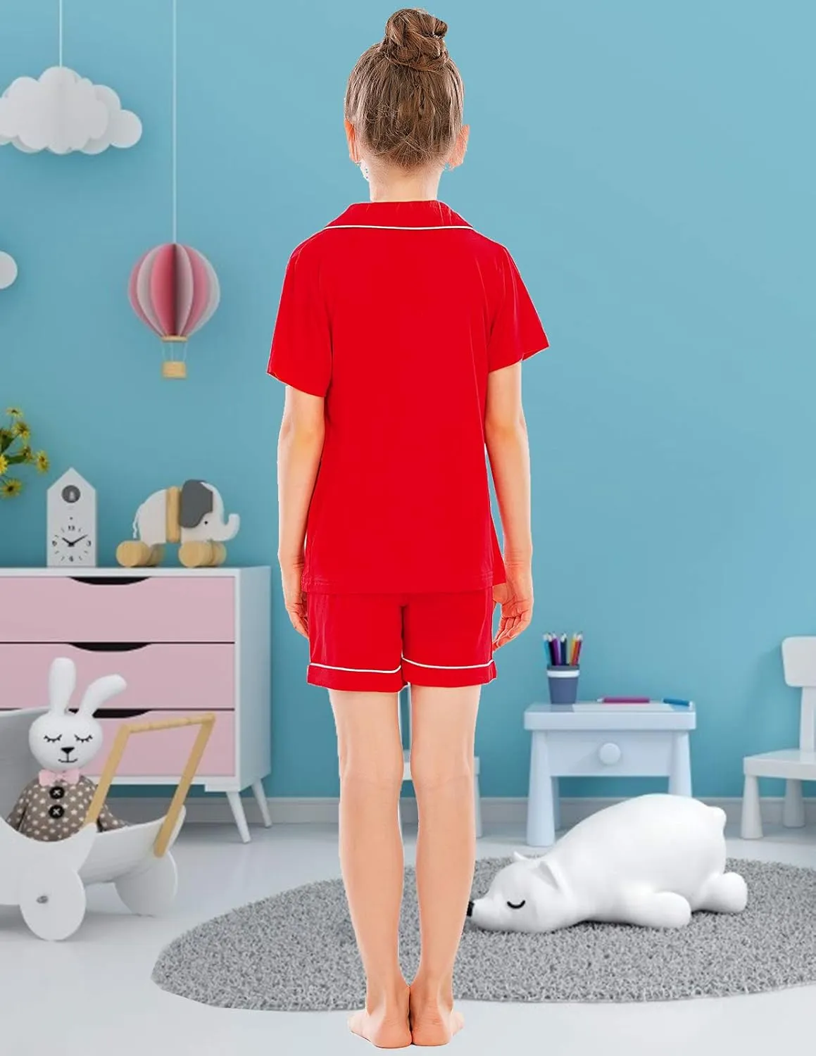 Veseacky Unisex Girls Boys Pajamas Long Sleeve Sleepwear Button-Down 2 Pcs Pjs Set for 5-14 Years