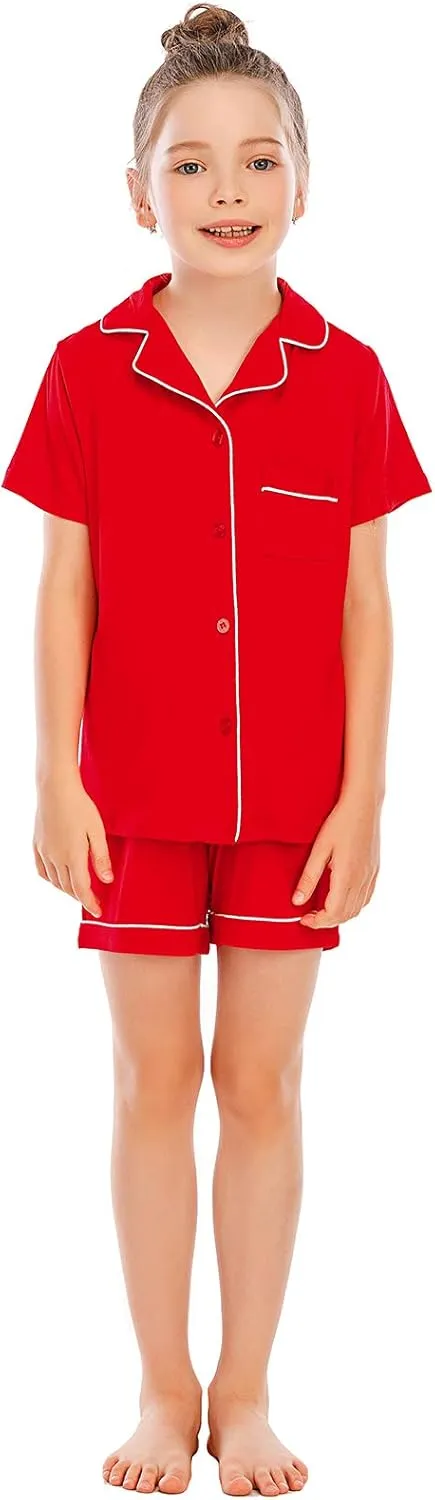 Veseacky Unisex Girls Boys Pajamas Long Sleeve Sleepwear Button-Down 2 Pcs Pjs Set for 5-14 Years
