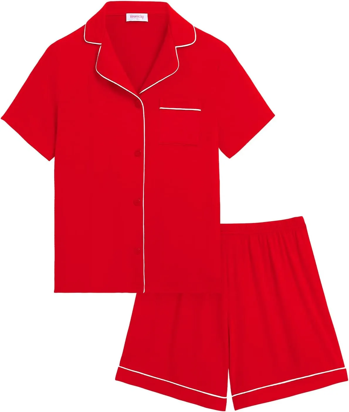 Veseacky Unisex Girls Boys Pajamas Long Sleeve Sleepwear Button-Down 2 Pcs Pjs Set for 5-14 Years