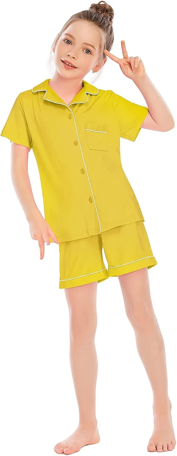 Veseacky Unisex Girls Boys Pajamas Long Sleeve Sleepwear Button-Down 2 Pcs Pjs Set for 5-14 Years