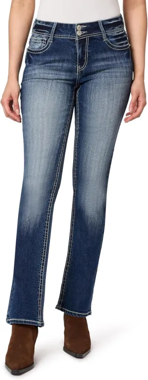 WallFlower Women's Luscious Curvy Bootcut Mid-Rise Bling Insta Stretch Juniors Jeans (Standard and Plus)
