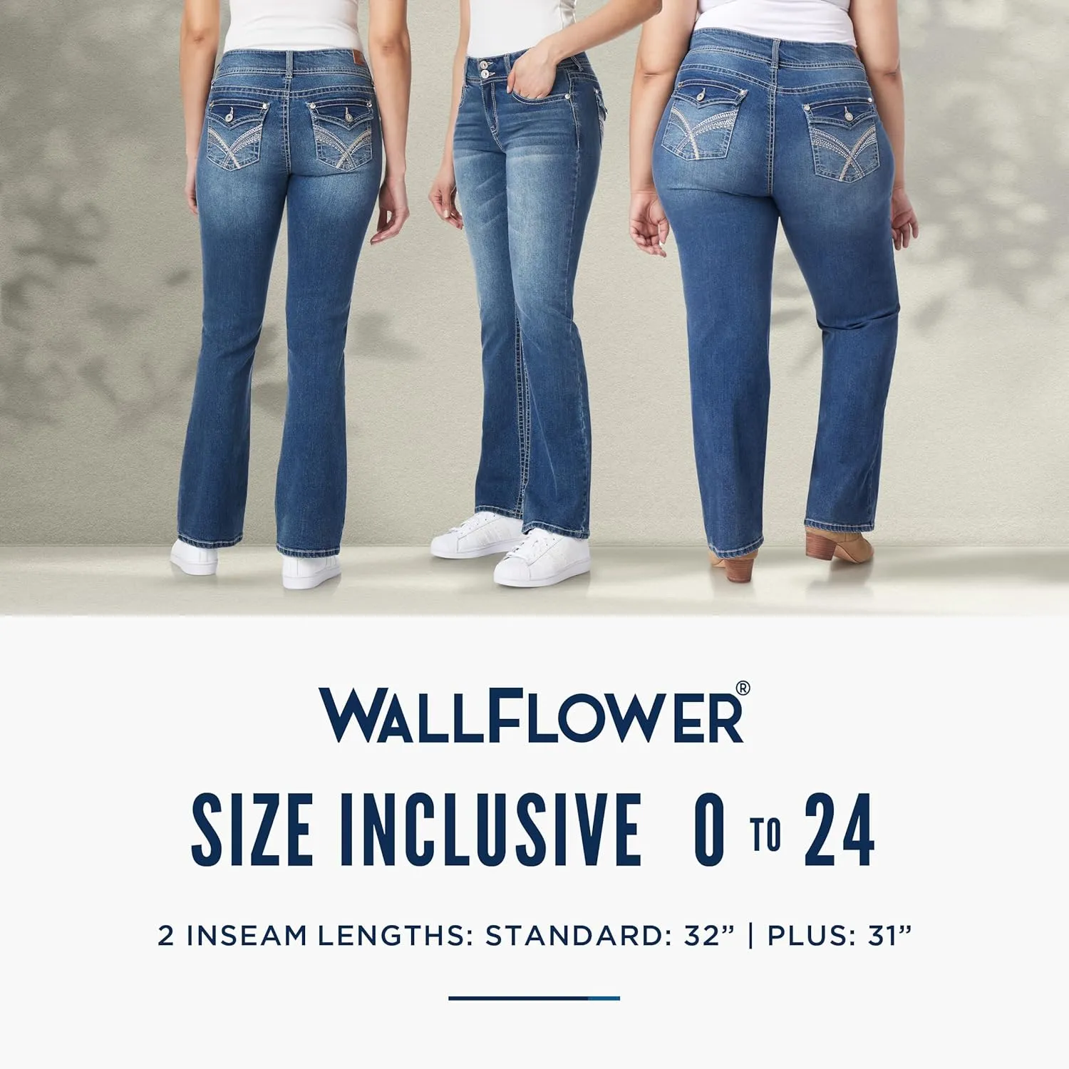 WallFlower Women's Luscious Curvy Bootcut Mid-Rise Bling Insta Stretch Juniors Jeans (Standard and Plus)