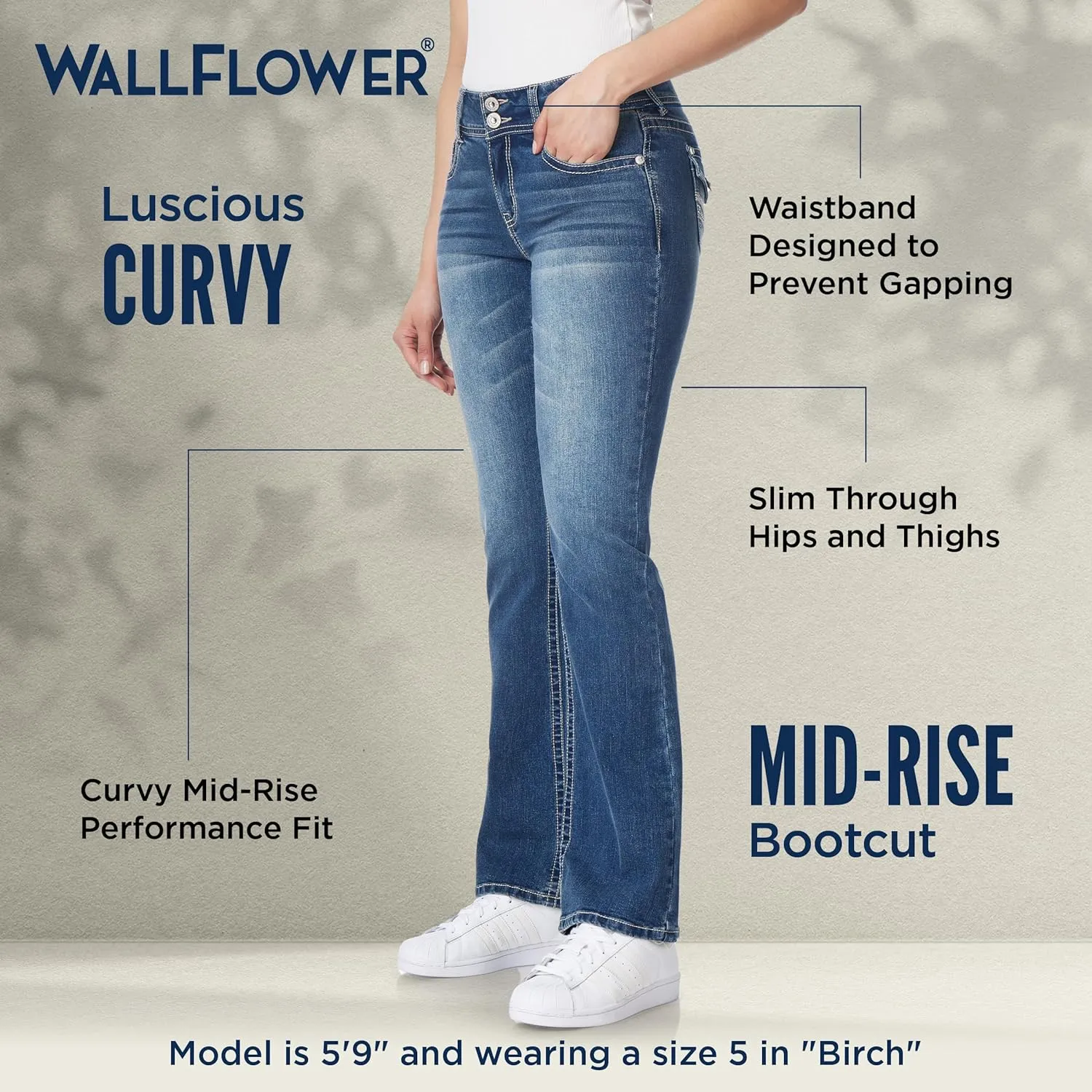 WallFlower Women's Luscious Curvy Bootcut Mid-Rise Bling Insta Stretch Juniors Jeans (Standard and Plus)